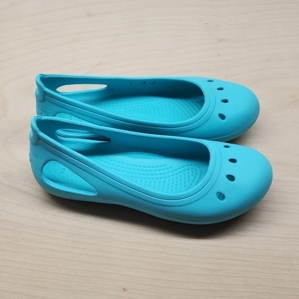 Crocs Kadee Flats Slip On Shoes Sandals Youth Sz J1 Teal 15610 NICE!